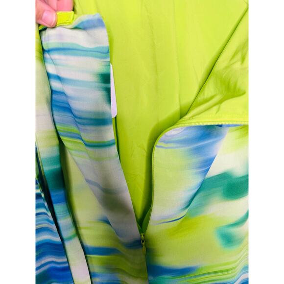 ONE33 SOCIAL Green Blue Watercolor Abstract Halter Neck Tie Dye Dress Gown SZ 4 - Picture 11 of 16